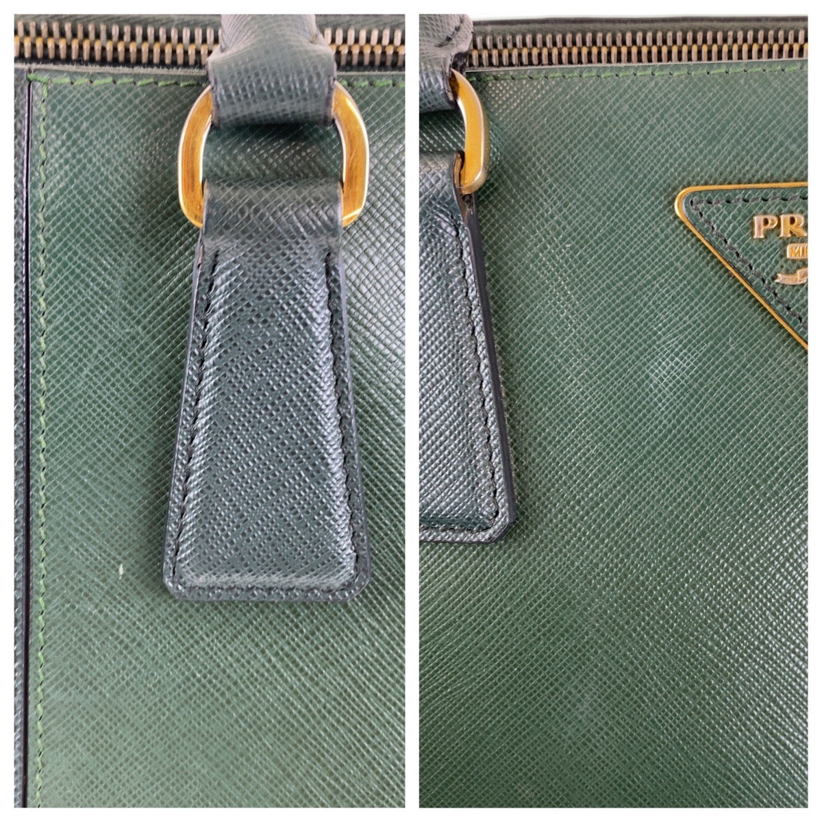 12817
 
PRADA Prada Saffiano Triangle Logo Plate Green Gold Hardware Leather Tote Bag Handbag Shoulder Bag 2way Women's