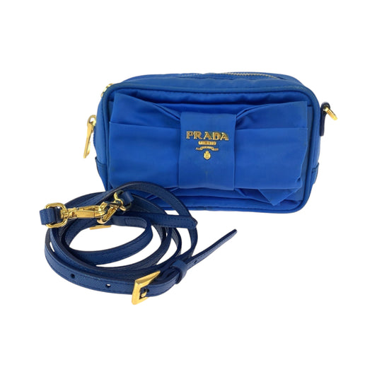 11918
PRADA プラダ テスート リボン ブルー ゴールド金具 ナイロン ショルダーバッグ 斜め掛け ポシェット  レディース