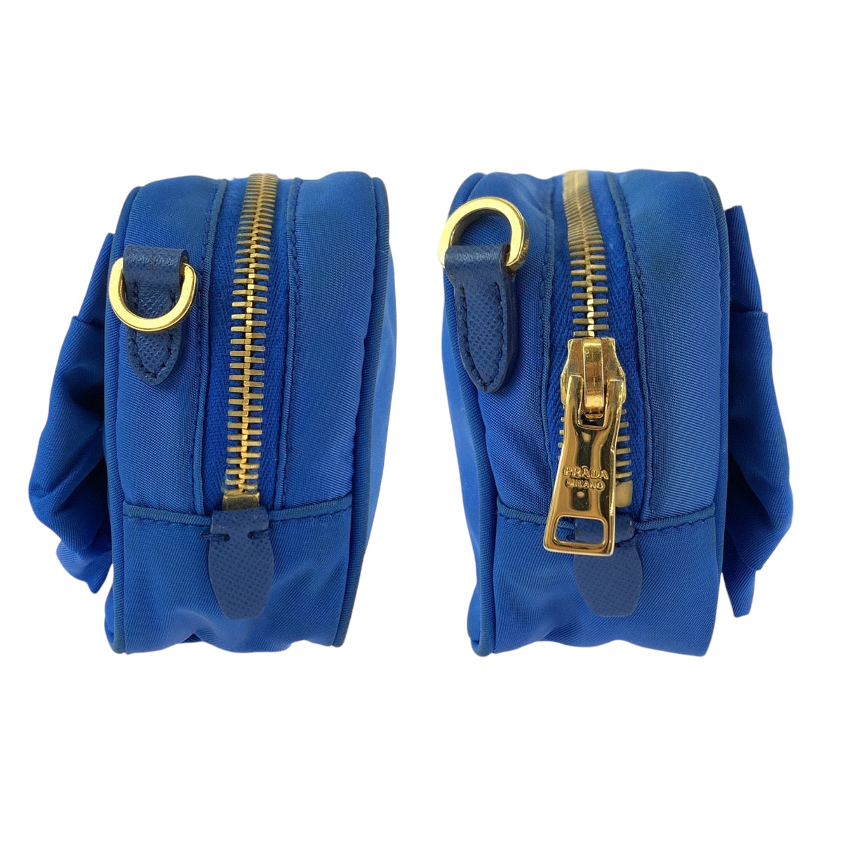 11918
PRADA プラダ テスート リボン ブルー ゴールド金具 ナイロン ショルダーバッグ 斜め掛け ポシェット  レディース
