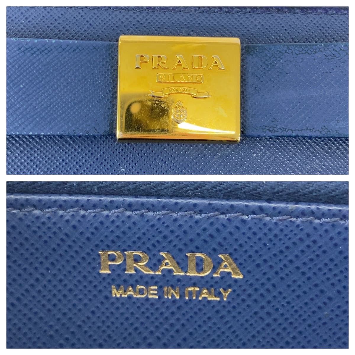 12810
PRADA プラダ サフィアーノ リボン ブルー ゴールド金具 レザー 1ML506 長財布 ラウンドファスナー  レディース
