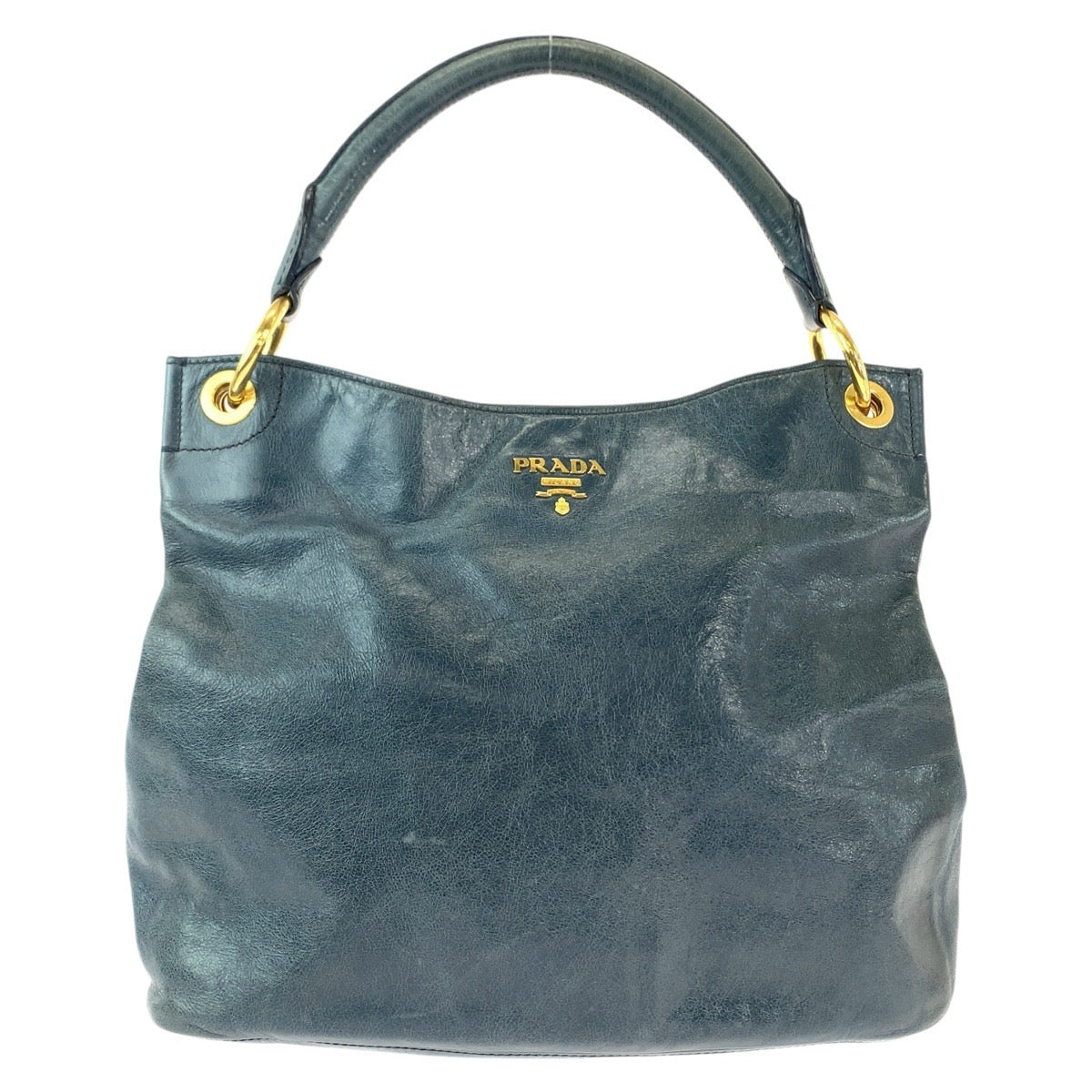 12833
PRADA プラダ ブルー グリーン ゴールド金具 レザー ホーボー ショルダーバッグ ハンドバッグ  レディース