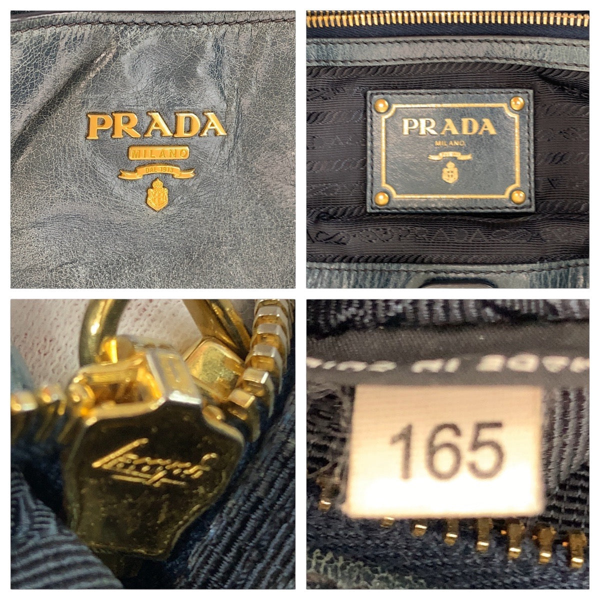 12833
PRADA プラダ ブルー グリーン ゴールド金具 レザー ホーボー ショルダーバッグ ハンドバッグ  レディース