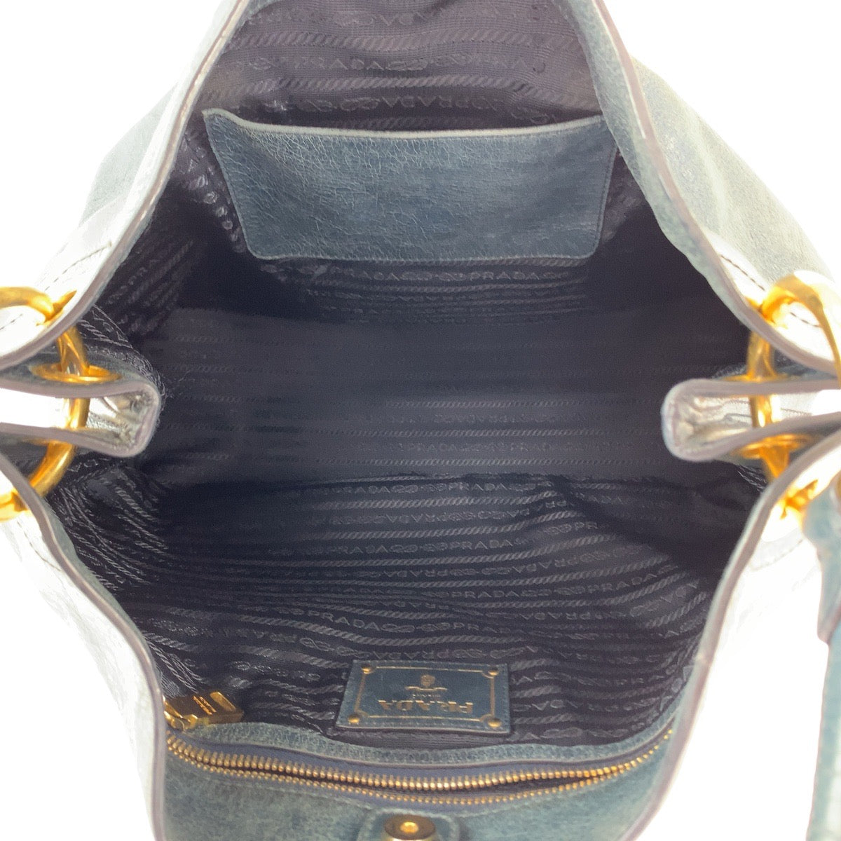 12833
PRADA プラダ ブルー グリーン ゴールド金具 レザー ホーボー ショルダーバッグ ハンドバッグ  レディース