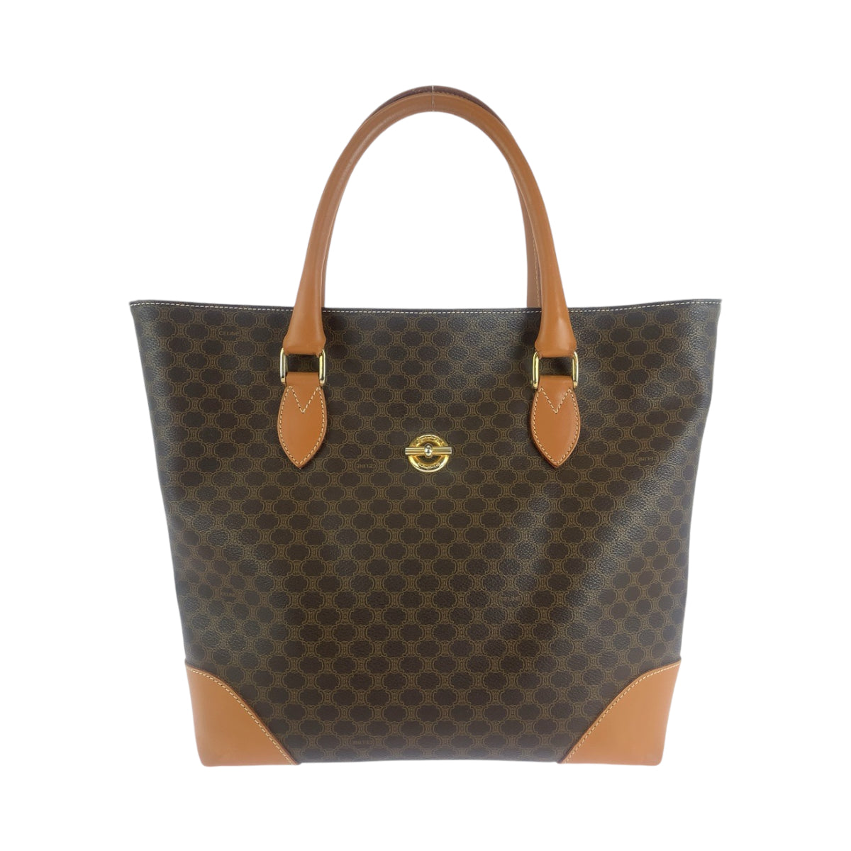 13008
CELINE セリーヌ ヴィンテージ マカダム柄 ブラウン ゴールド金具 PVC CE06 2 トートバッグ ショルダーバッグ  レディース