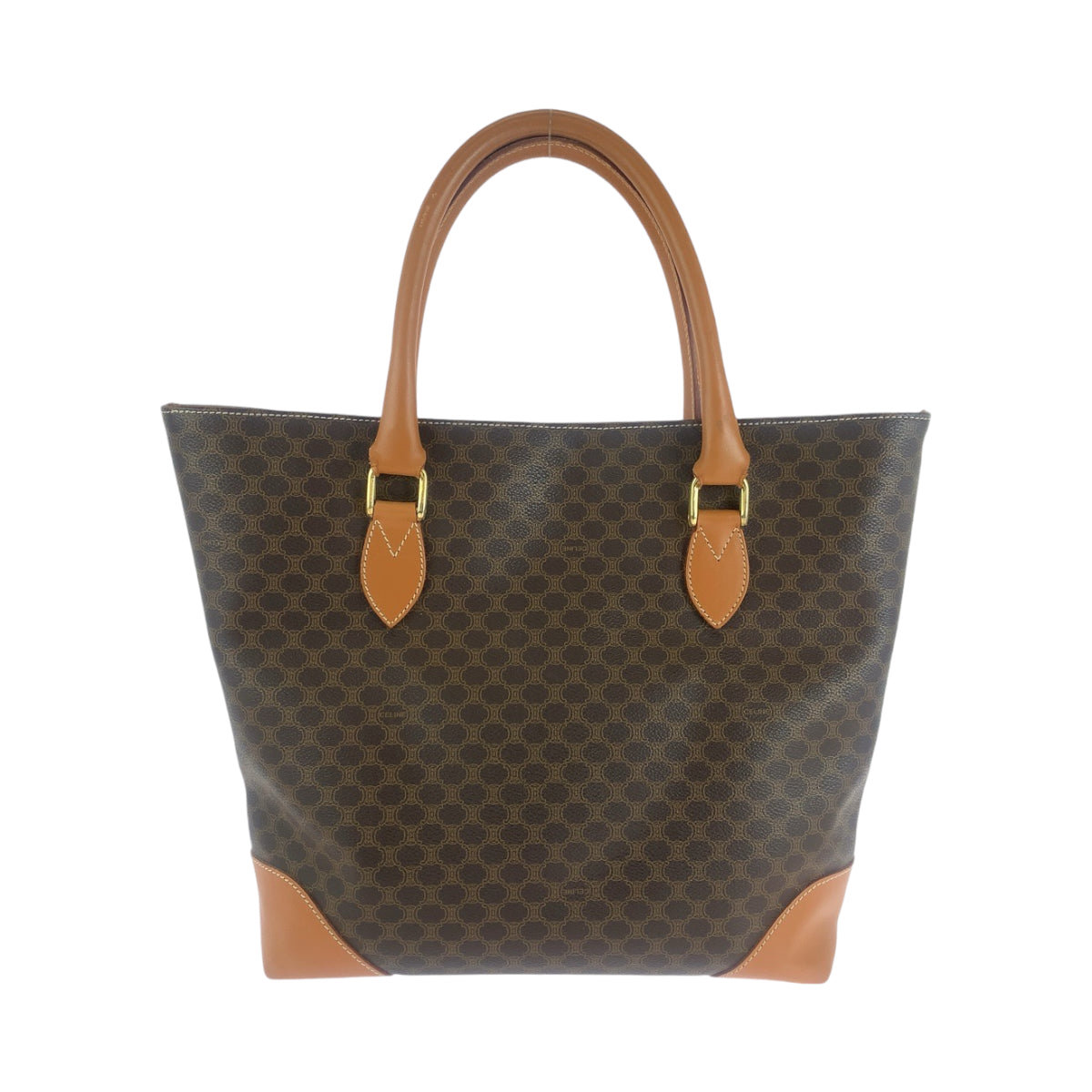 13008
CELINE セリーヌ ヴィンテージ マカダム柄 ブラウン ゴールド金具 PVC CE06 2 トートバッグ ショルダーバッグ  レディース