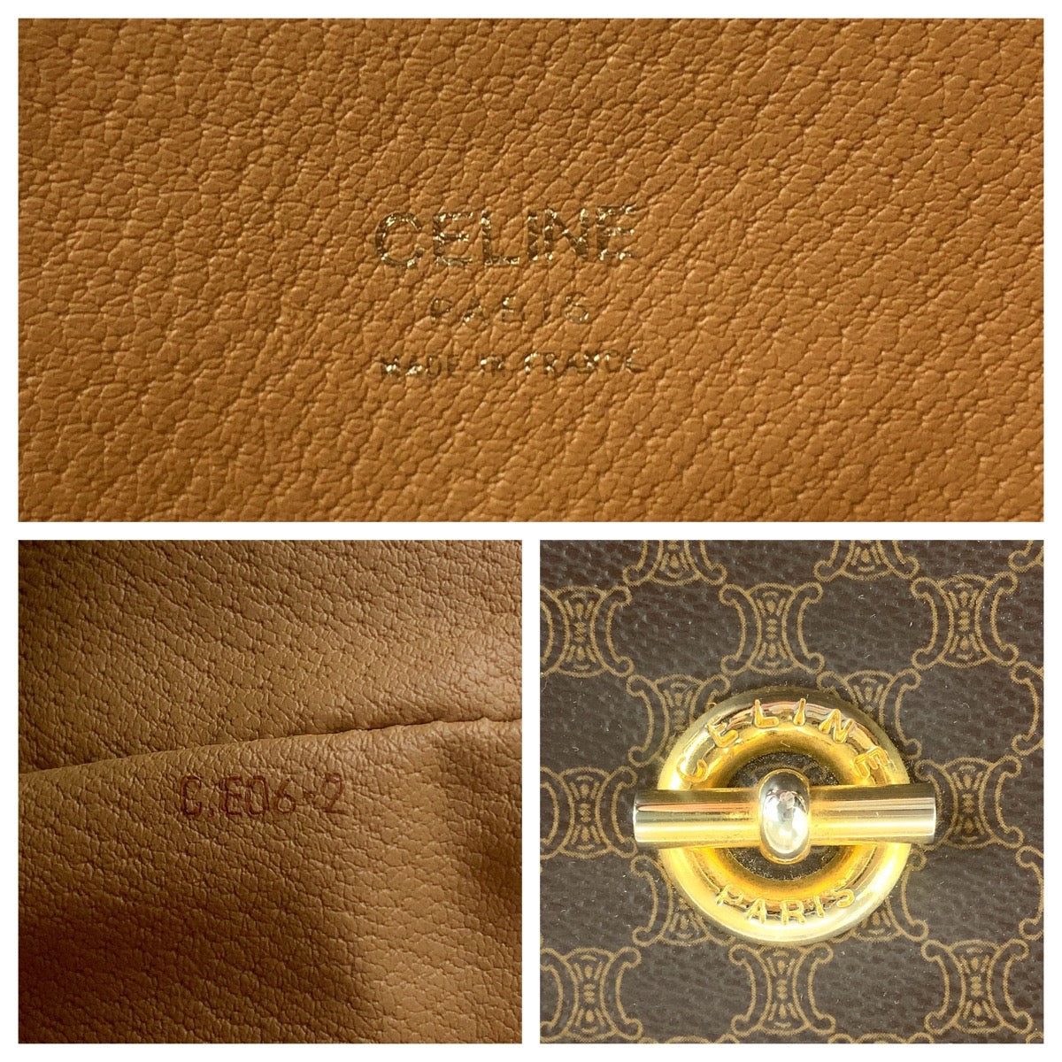 13008
CELINE セリーヌ ヴィンテージ マカダム柄 ブラウン ゴールド金具 PVC CE06 2 トートバッグ ショルダーバッグ  レディース