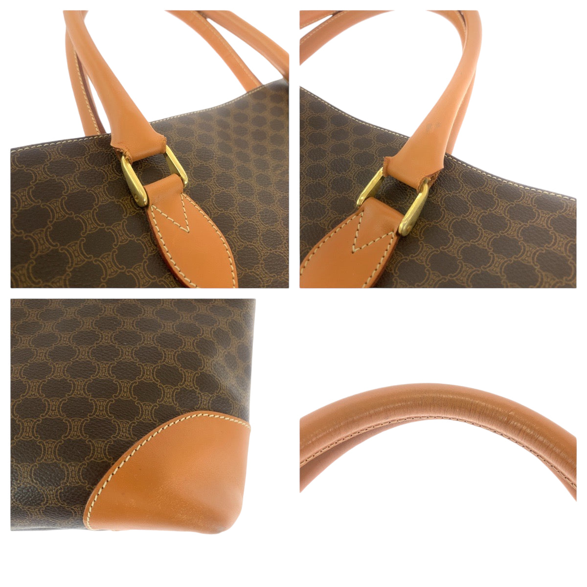 13008
CELINE セリーヌ ヴィンテージ マカダム柄 ブラウン ゴールド金具 PVC CE06 2 トートバッグ ショルダーバッグ  レディース