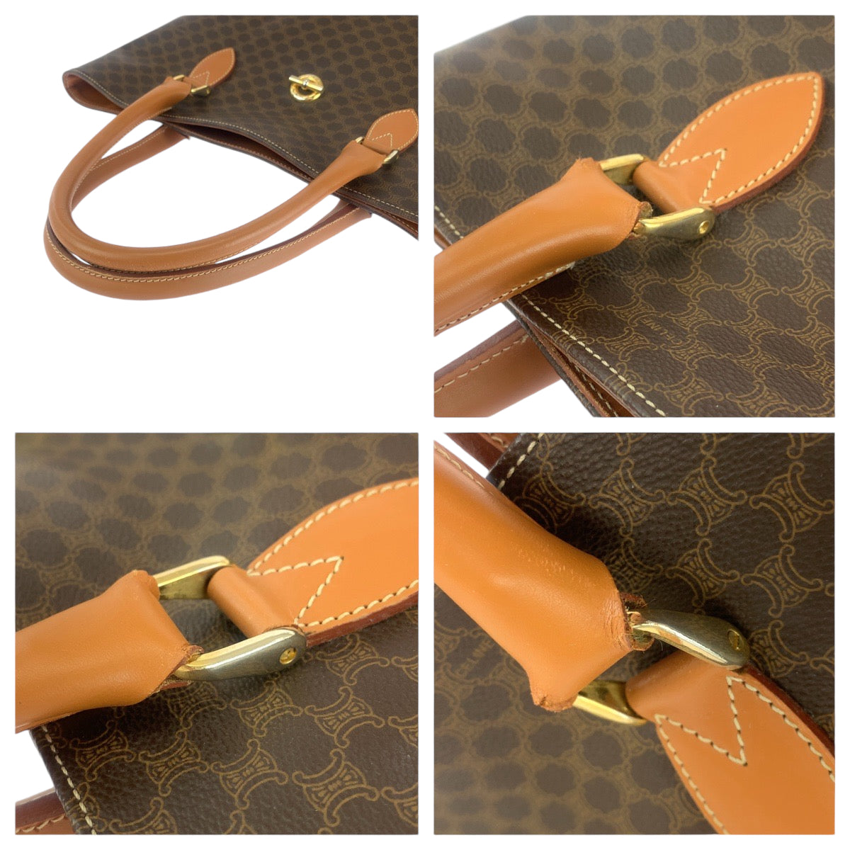 13008
CELINE セリーヌ ヴィンテージ マカダム柄 ブラウン ゴールド金具 PVC CE06 2 トートバッグ ショルダーバッグ  レディース