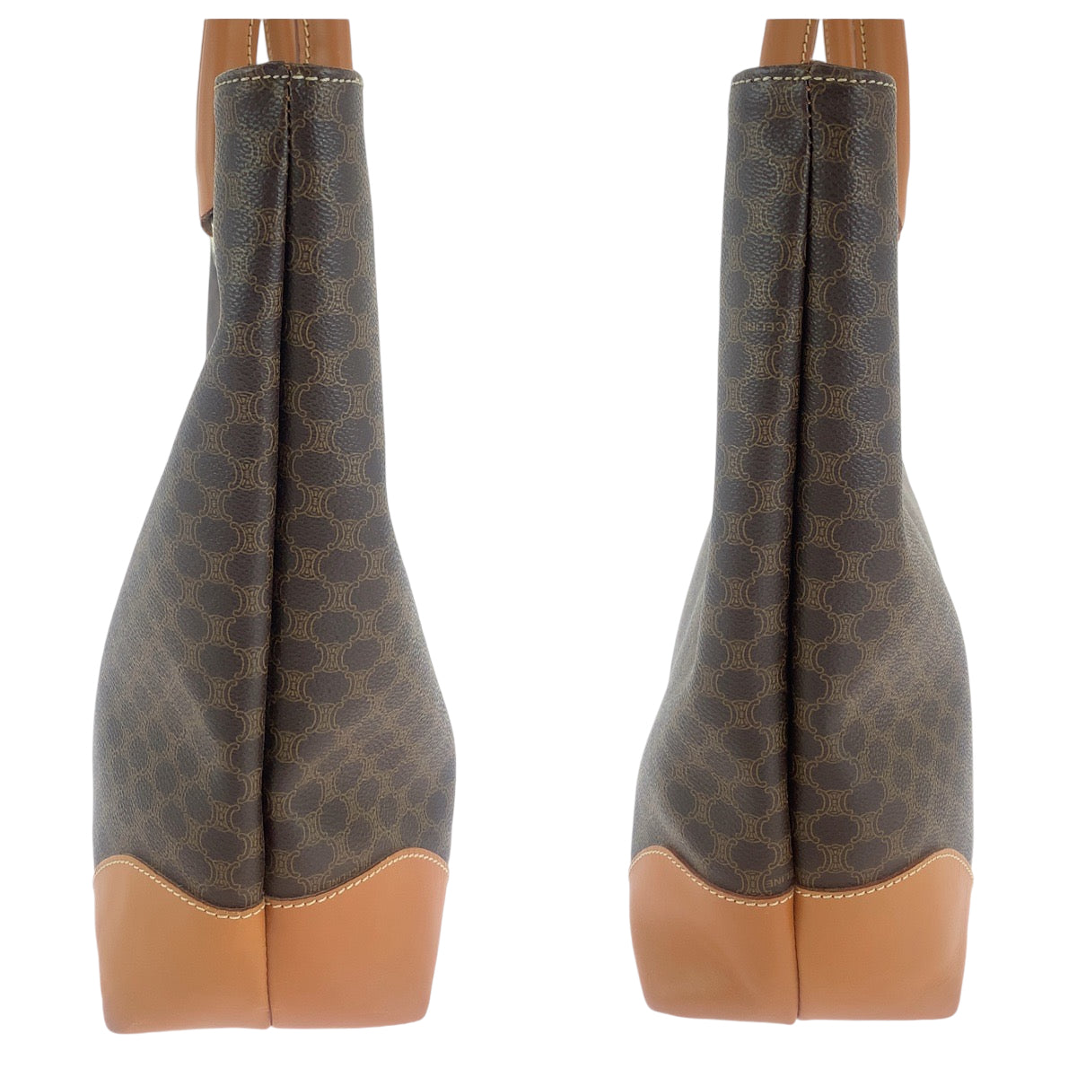13008
CELINE セリーヌ ヴィンテージ マカダム柄 ブラウン ゴールド金具 PVC CE06 2 トートバッグ ショルダーバッグ  レディース