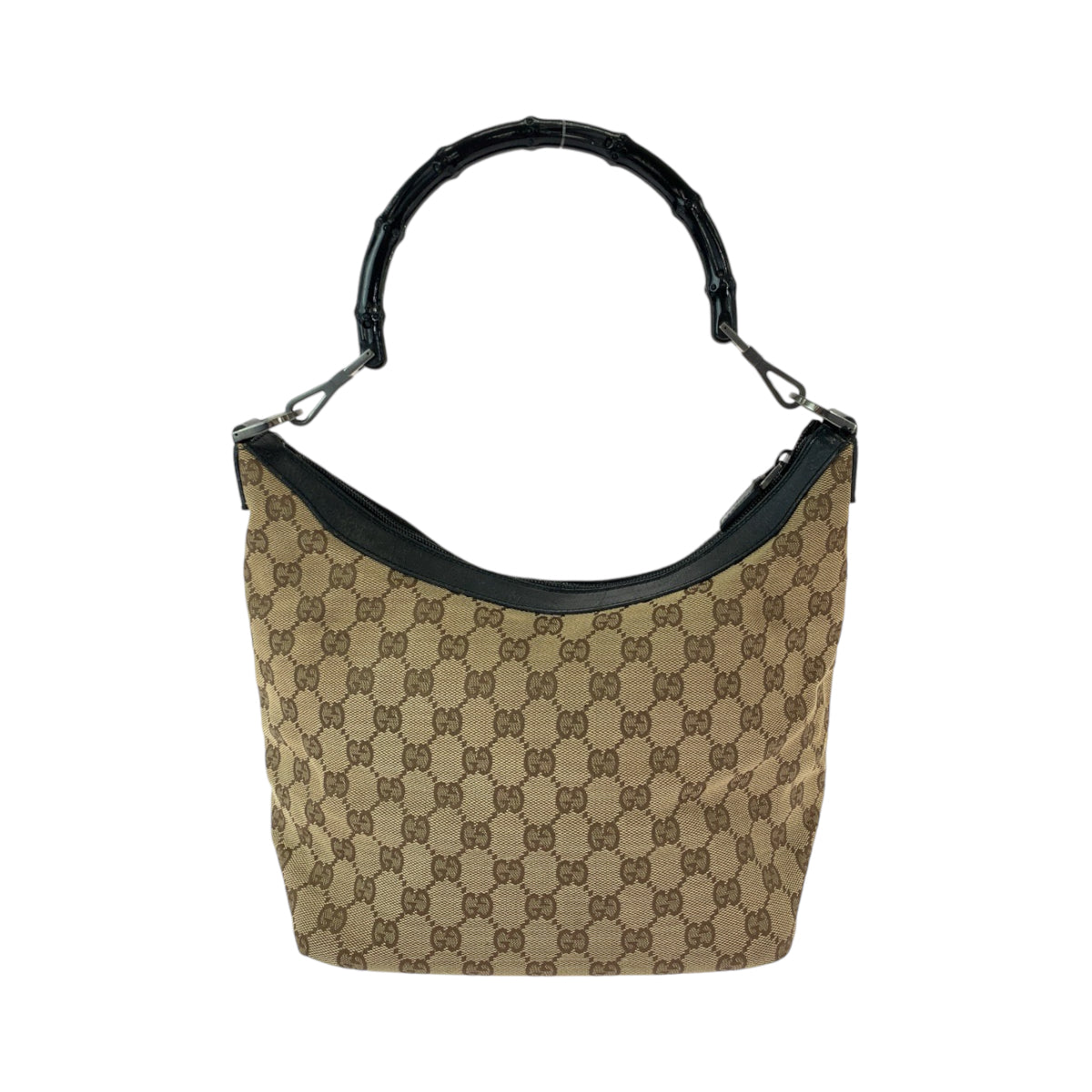 13009
GUCCI グッチ バンブー ホーボー ベージュ ブラック 黒 シルバー金具 GGキャンバス 000 0531 ハンドバッグ ショルダーバッグ  レディース