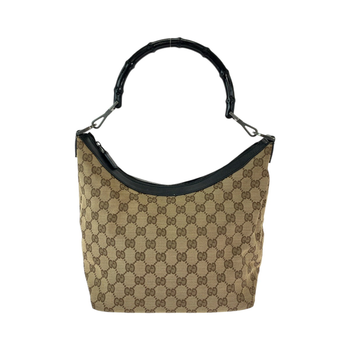 13009
GUCCI グッチ バンブー ホーボー ベージュ ブラック 黒 シルバー金具 GGキャンバス 000 0531 ハンドバッグ ショルダーバッグ  レディース