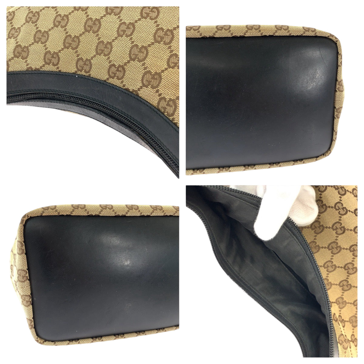 13009
GUCCI グッチ バンブー ホーボー ベージュ ブラック 黒 シルバー金具 GGキャンバス 000 0531 ハンドバッグ ショルダーバッグ  レディース