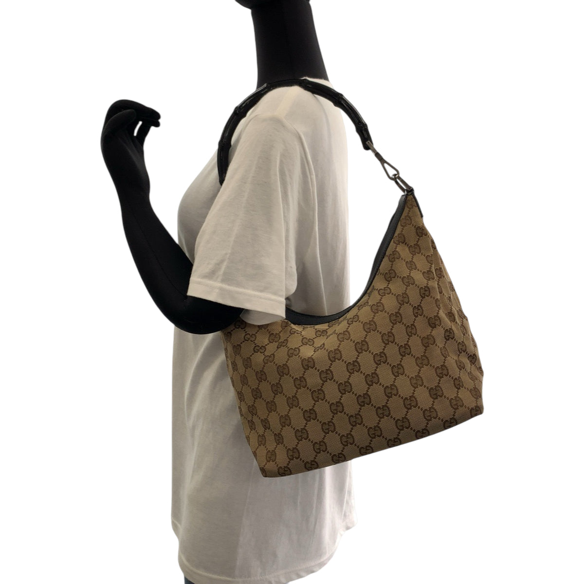 13009
GUCCI グッチ バンブー ホーボー ベージュ ブラック 黒 シルバー金具 GGキャンバス 000 0531 ハンドバッグ ショルダーバッグ  レディース