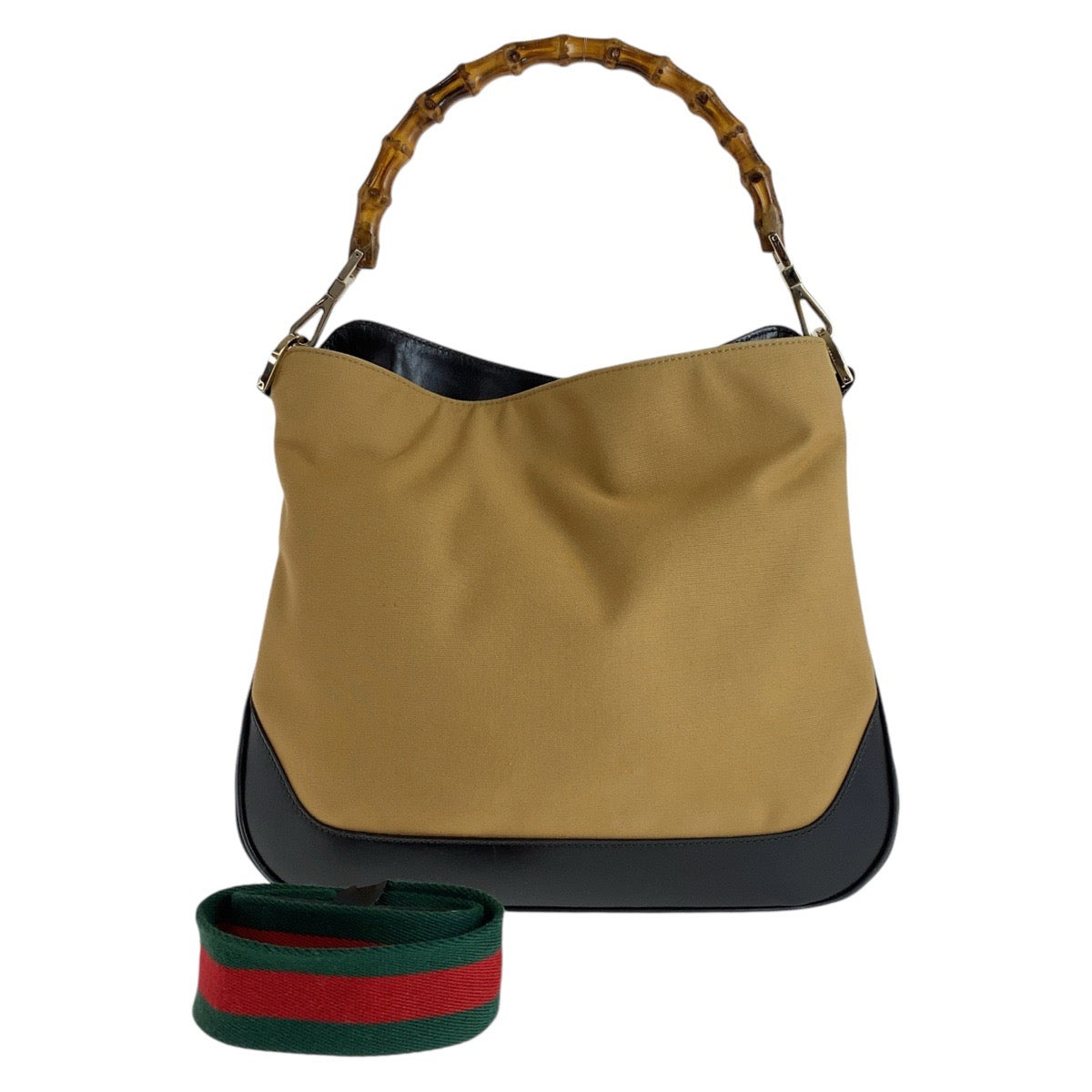 13011
GUCCI グッチ シェリーライン バンブー ベージュ ゴールド金具 キャンバス / レザー 1.4095 ホーボー ショルダーバッグ ハンドバッグ  レディース