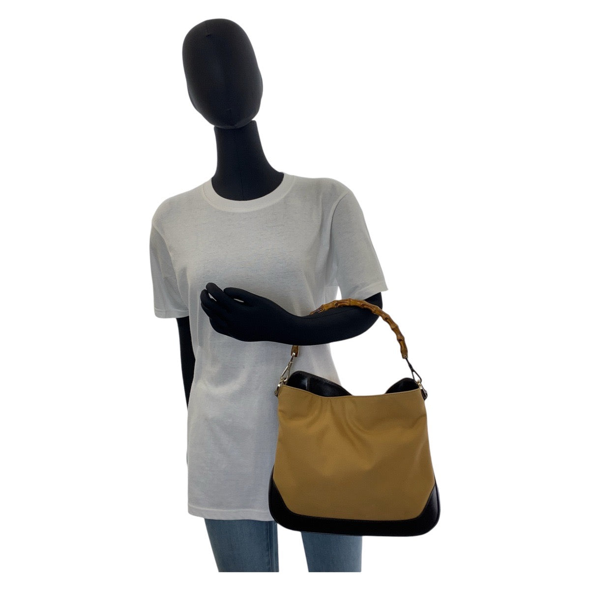 13011
GUCCI グッチ シェリーライン バンブー ベージュ ゴールド金具 キャンバス / レザー 1.4095 ホーボー ショルダーバッグ ハンドバッグ  レディース
