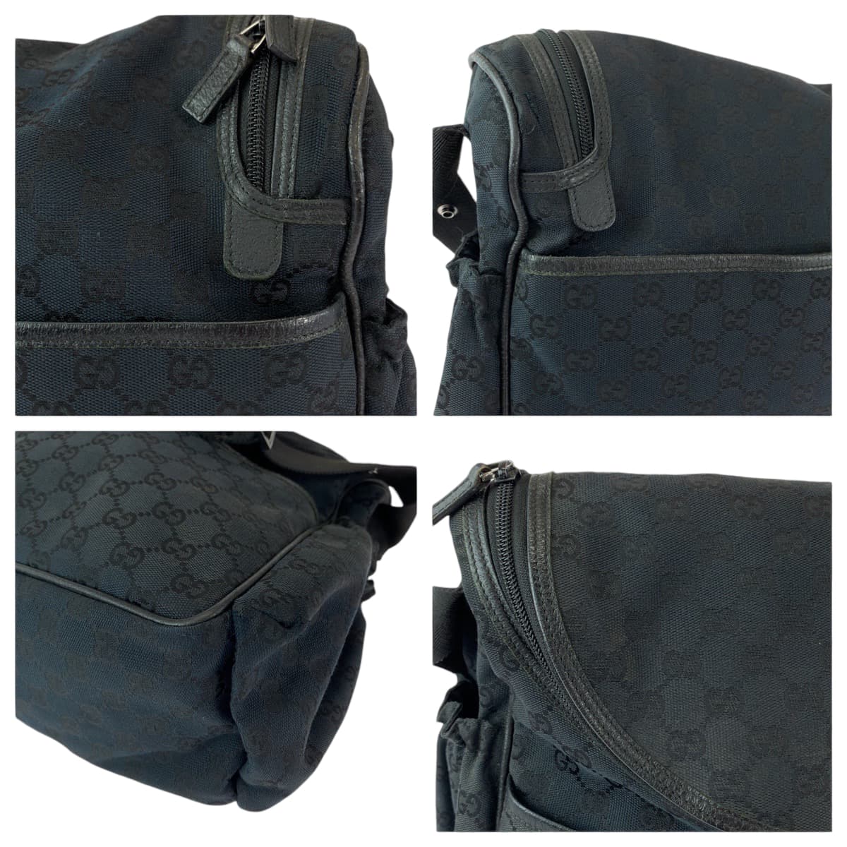 13014
GUCCI グッチ ブラック 黒 シルバー金具 GGキャンバス 123326 ショルダーバッグ メッセンジャーバッグ マザーズバッグ  レディース ABP26