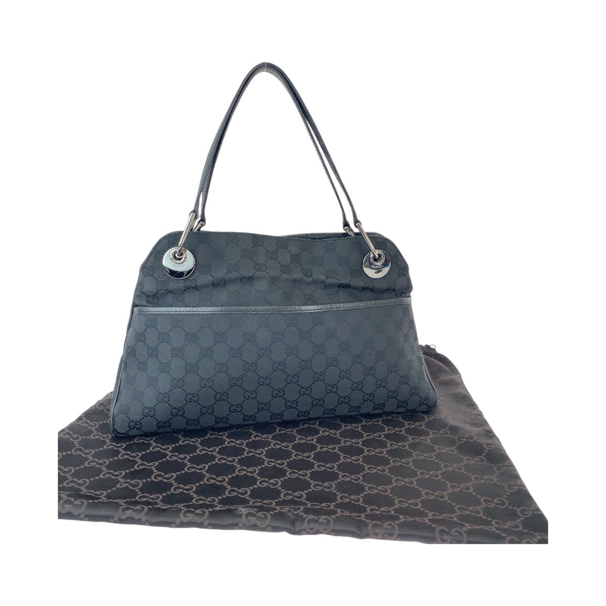 13015
GUCCI グッチ ブラック 黒 シルバー金具 GGキャンバス / レザー 121023 トートバッグ ショルダーバッグ  レディース
