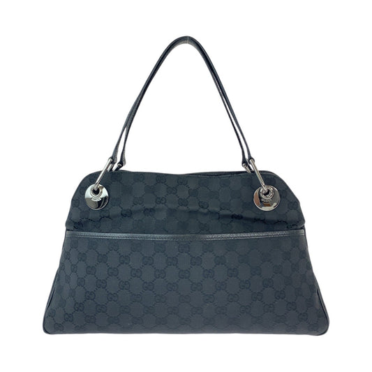 13015
GUCCI グッチ ブラック 黒 シルバー金具 GGキャンバス / レザー 121023 トートバッグ ショルダーバッグ  レディース