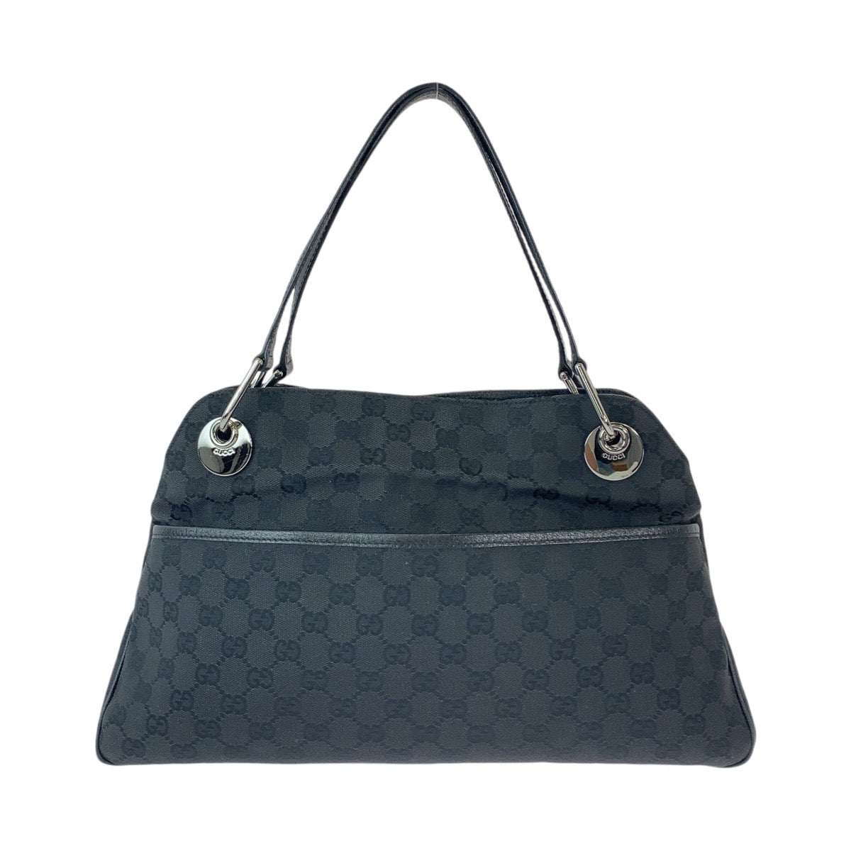 13015
GUCCI グッチ ブラック 黒 シルバー金具 GGキャンバス / レザー 121023 トートバッグ ショルダーバッグ  レディース