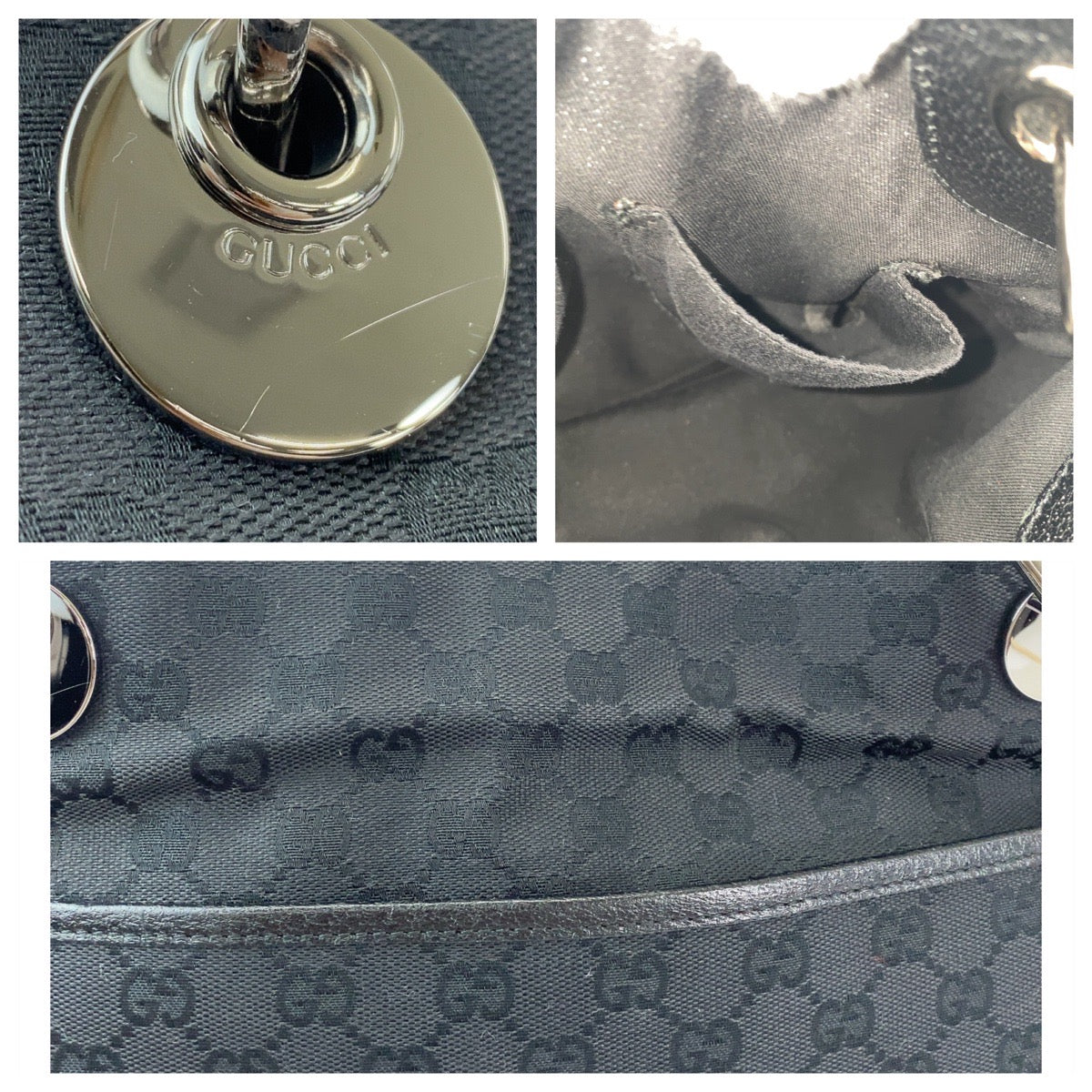 13015
GUCCI グッチ ブラック 黒 シルバー金具 GGキャンバス / レザー 121023 トートバッグ ショルダーバッグ  レディース