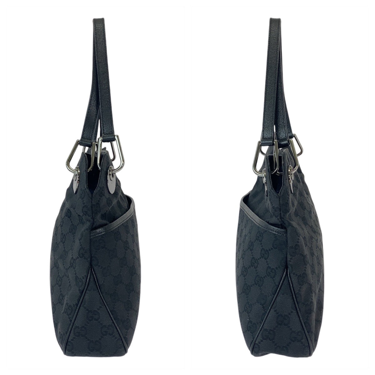 13015
GUCCI グッチ ブラック 黒 シルバー金具 GGキャンバス / レザー 121023 トートバッグ ショルダーバッグ  レディース