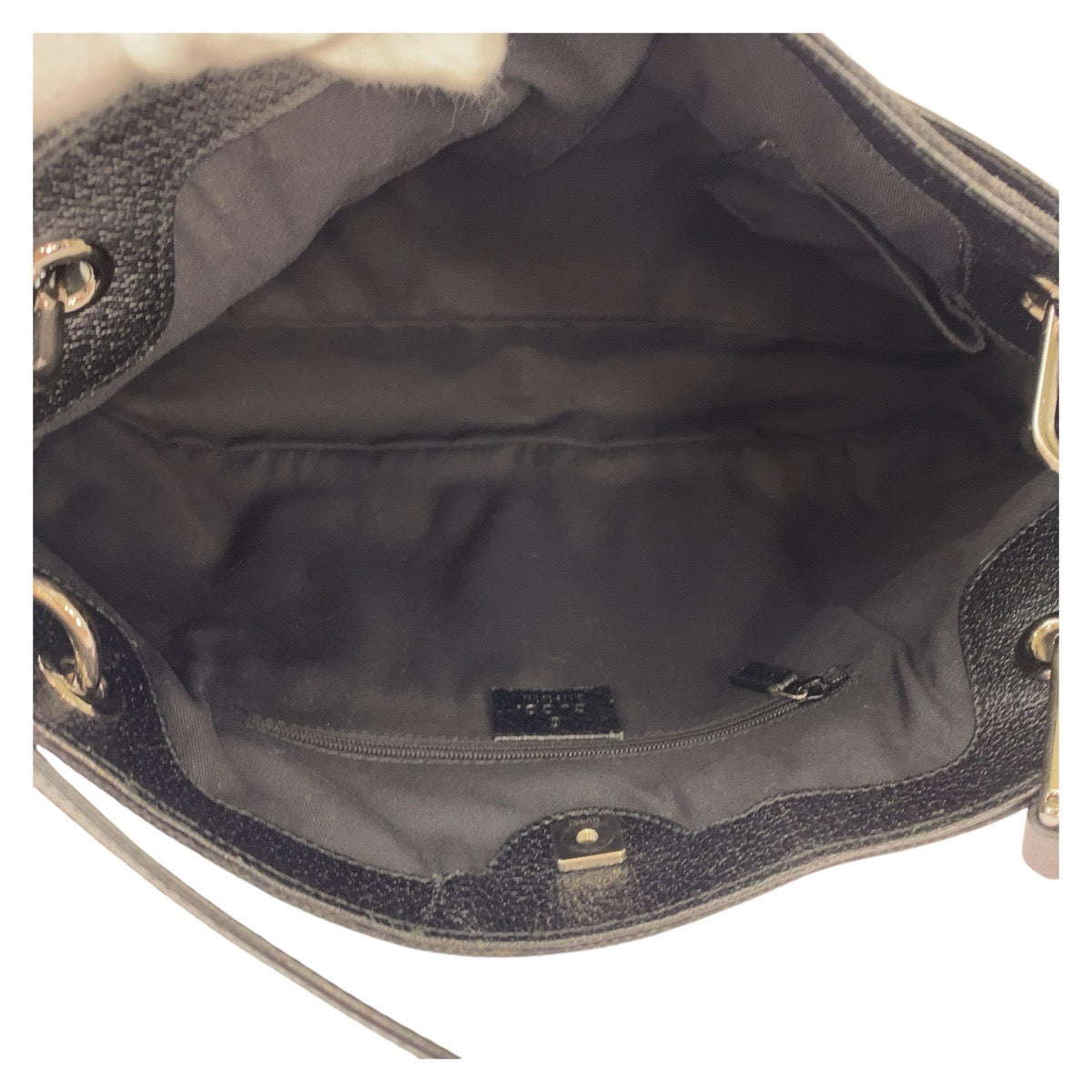 13015
GUCCI グッチ ブラック 黒 シルバー金具 GGキャンバス / レザー 121023 トートバッグ ショルダーバッグ  レディース