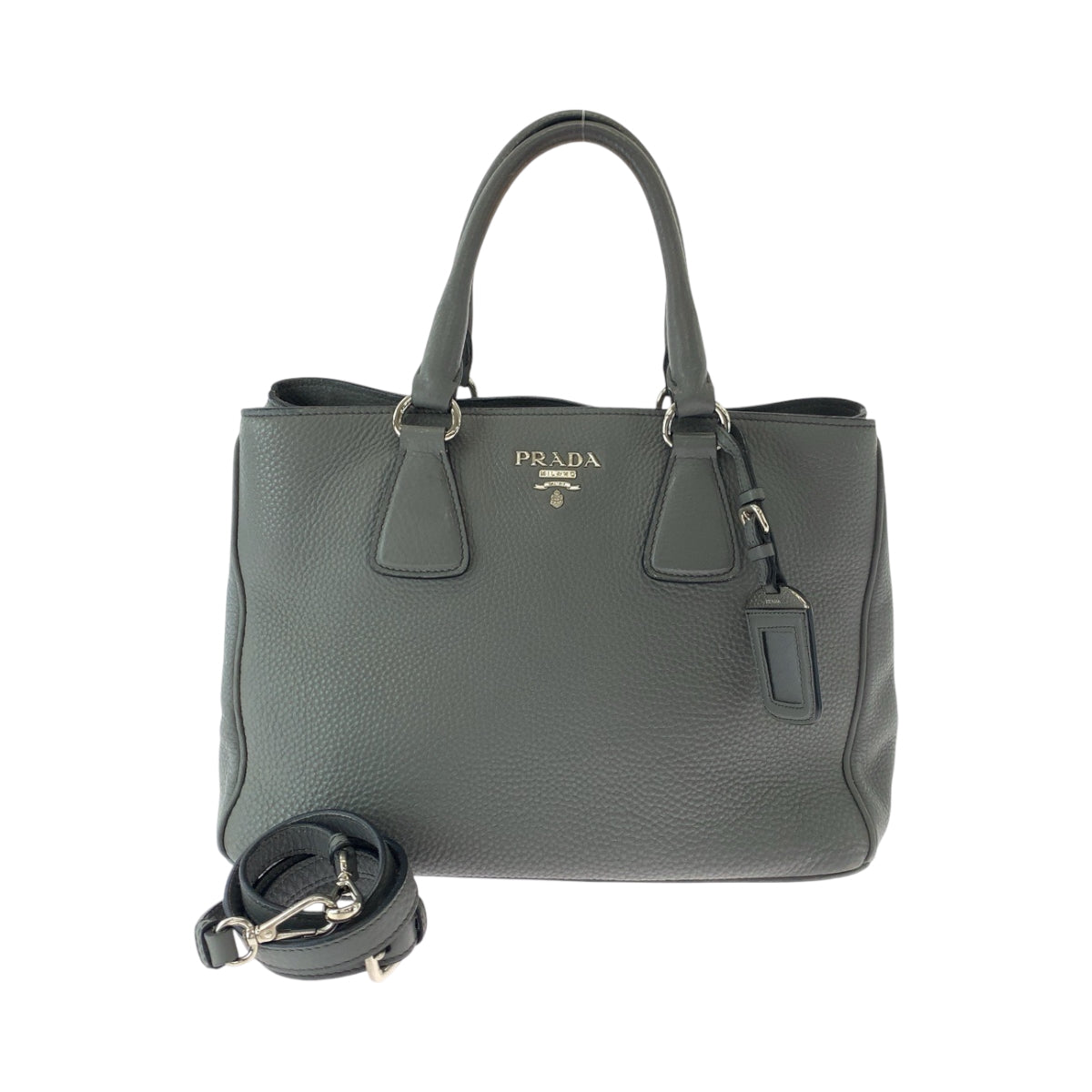 14033
PRADA プラダ ヴィッテロダイノ ロゴ グレー シルバー金具 レザー BN2579 ショルダーバッグ トートバッグ ハンドバッグ 2way レディース ABP62