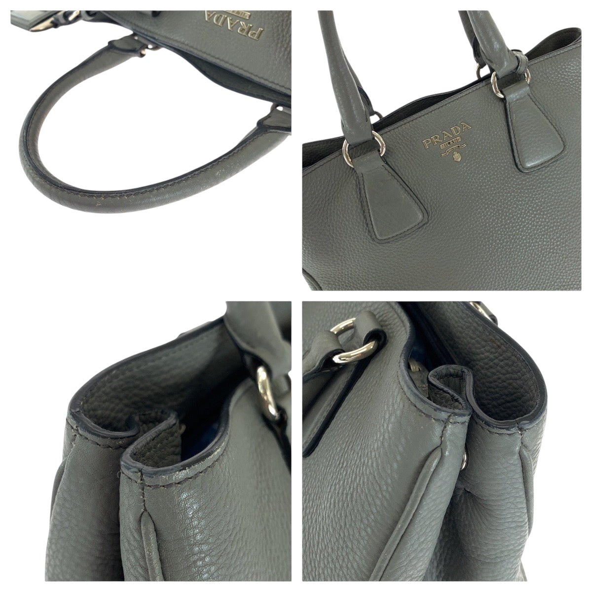 14033
PRADA プラダ ヴィッテロダイノ ロゴ グレー シルバー金具 レザー BN2579 ショルダーバッグ トートバッグ ハンドバッグ 2way レディース ABP62