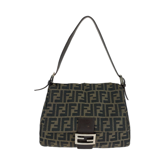 14034
FENDI フェンディ ズッカ マンマバケット ブラウン シルバー金具 キャンバス ショルダーバッグ 肩掛け  レディース