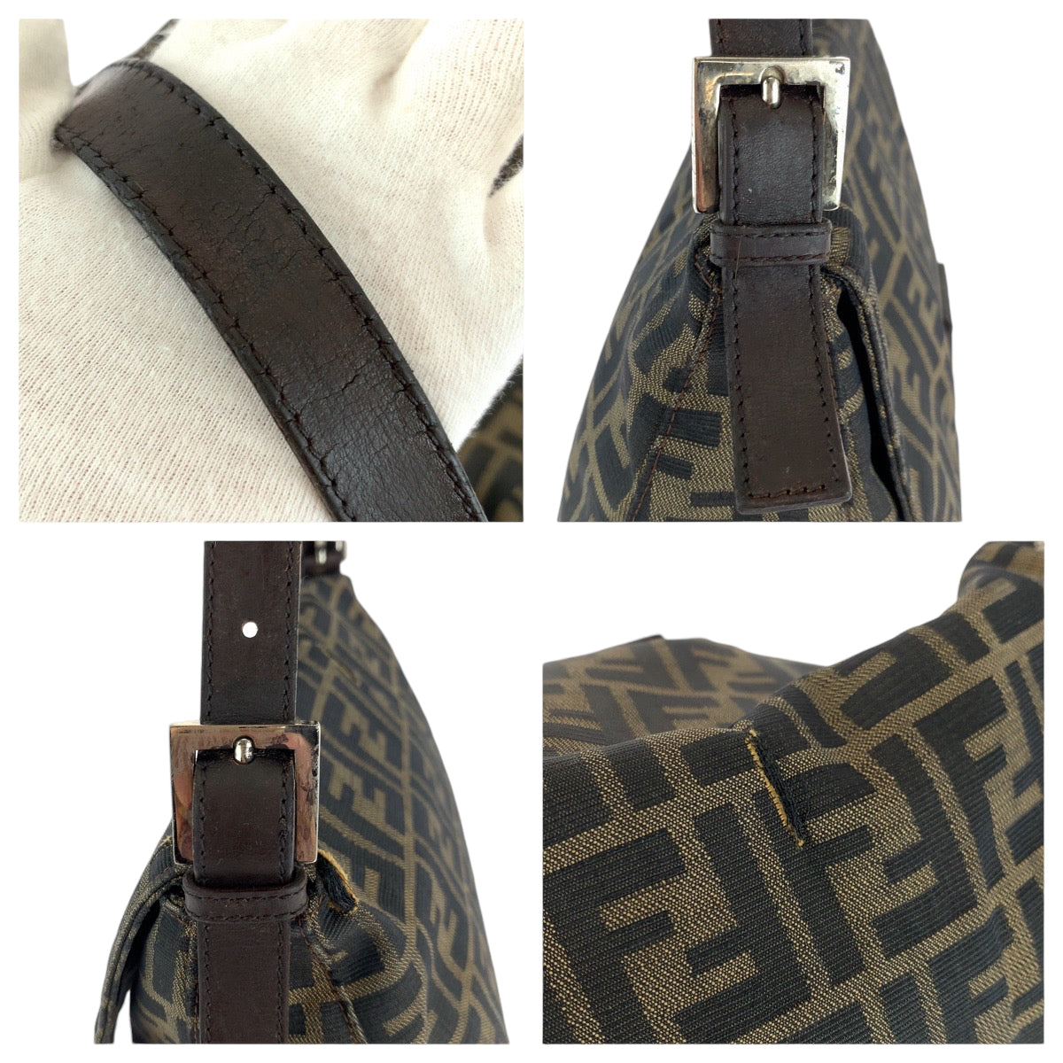 14034
FENDI フェンディ ズッカ マンマバケット ブラウン シルバー金具 キャンバス ショルダーバッグ 肩掛け  レディース