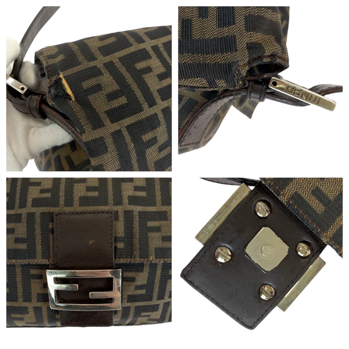 14034
FENDI フェンディ ズッカ マンマバケット ブラウン シルバー金具 キャンバス ショルダーバッグ 肩掛け  レディース