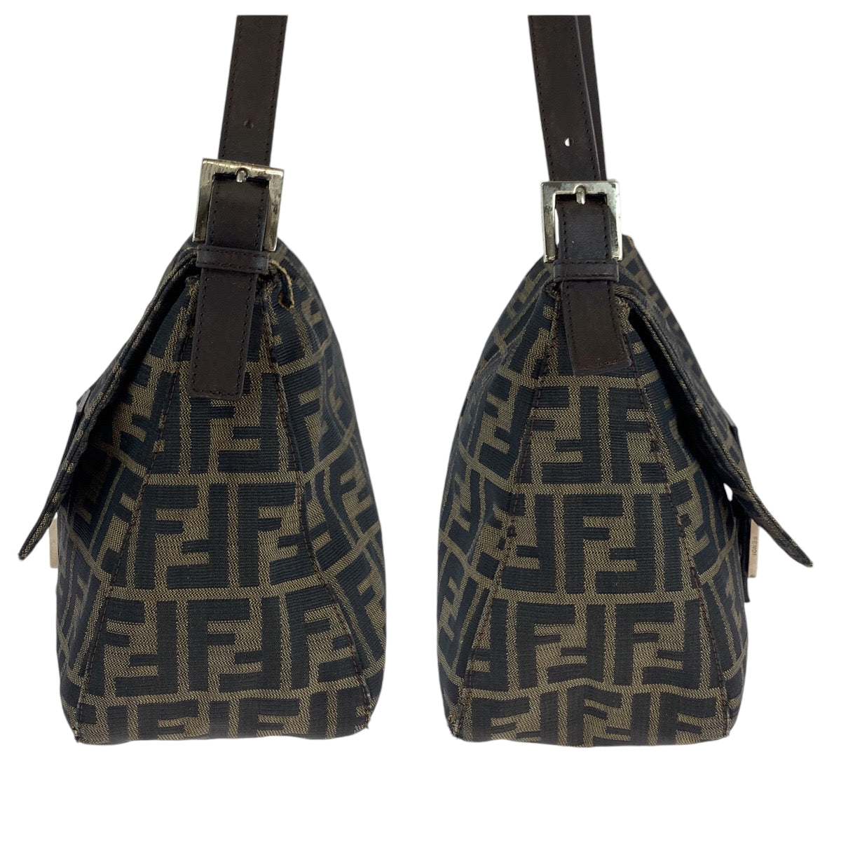 14034
FENDI フェンディ ズッカ マンマバケット ブラウン シルバー金具 キャンバス ショルダーバッグ 肩掛け  レディース