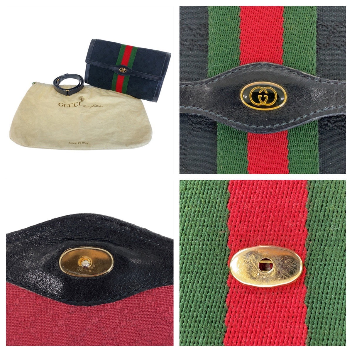 13017
GUCCI グッチ ヴィンテージ オールドグッチ シェリーライン ブラック マルチカラー ゴールド金具 GGキャンバス ショルダーバッグ クラッチバッグ  レディース