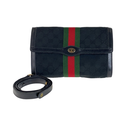 13017
GUCCI グッチ ヴィンテージ オールドグッチ シェリーライン ブラック マルチカラー ゴールド金具 GGキャンバス ショルダーバッグ クラッチバッグ  レディース