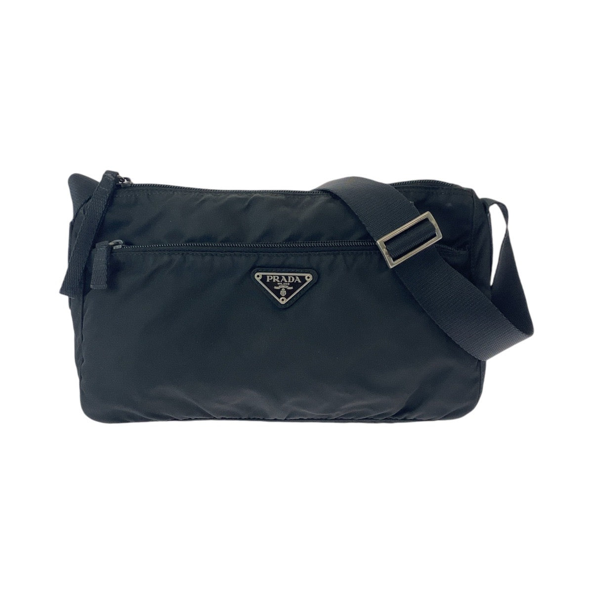 13018
PRADA プラダ テスート 三角ロゴプレート ブラック 黒 シルバー金具 ナイロン 斜め掛け ショルダーバッグ メッセンジャーバッグ  メンズ