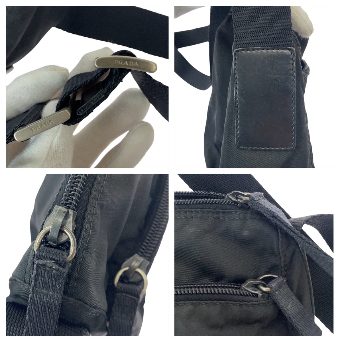 13018
PRADA プラダ テスート 三角ロゴプレート ブラック 黒 シルバー金具 ナイロン 斜め掛け ショルダーバッグ メッセンジャーバッグ  メンズ