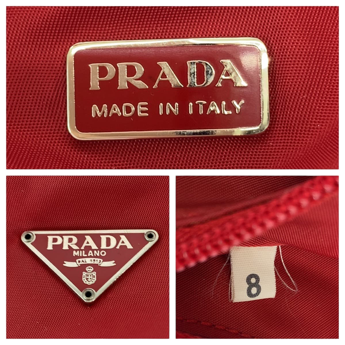 11914
PRADA プラダ テスート ホーボー 三角ロゴプレート レッド シルバー金具 ナイロン MV515 ハンドバッグ アクセサリーポーチ  ABP33
