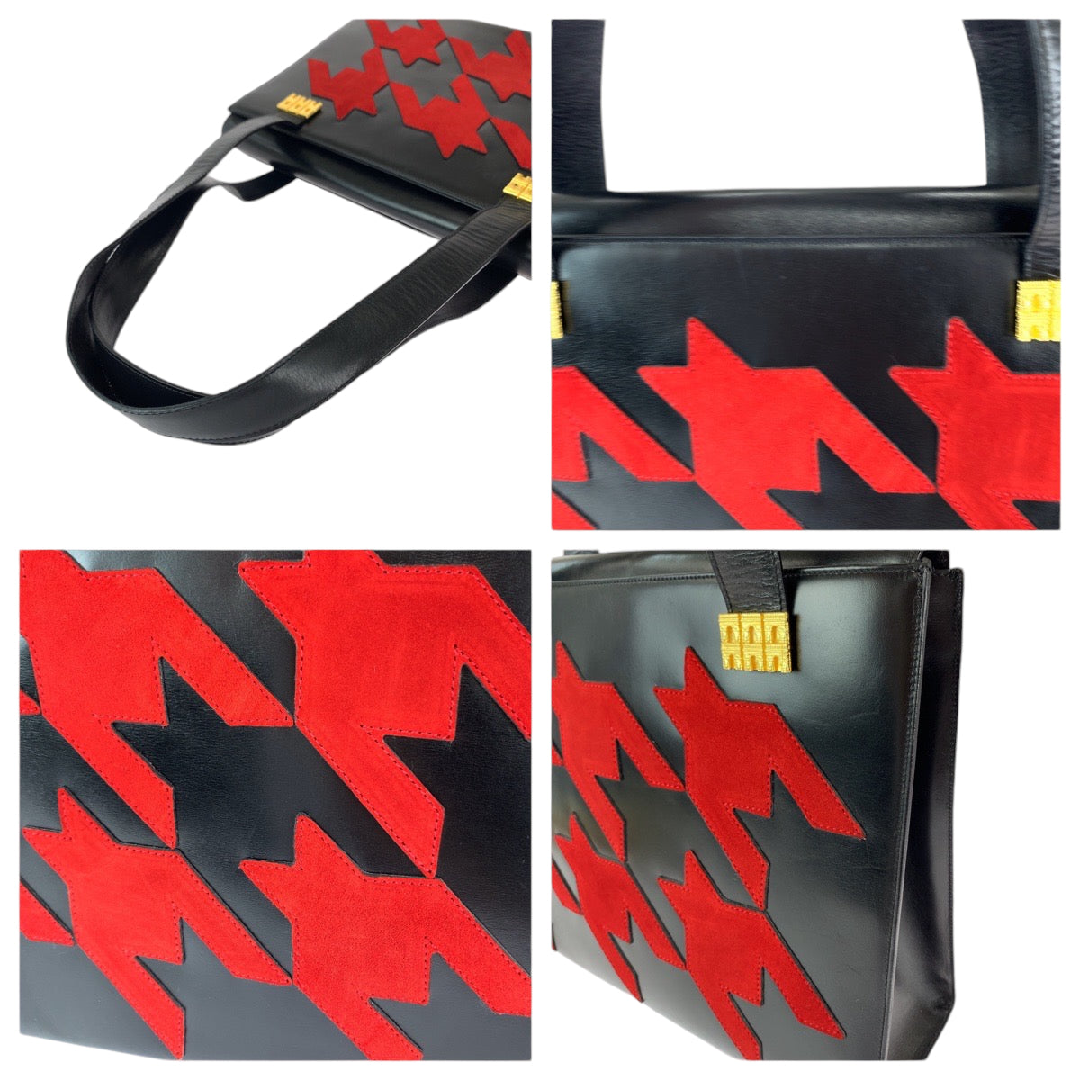 13020
CELINE セリーヌ ヴィンテージ 千柄 ブラック 黒 レッド ゴールド金具 レザー トートバッグ ハンドバッグ ショルダーバッグ  レディース ABP54