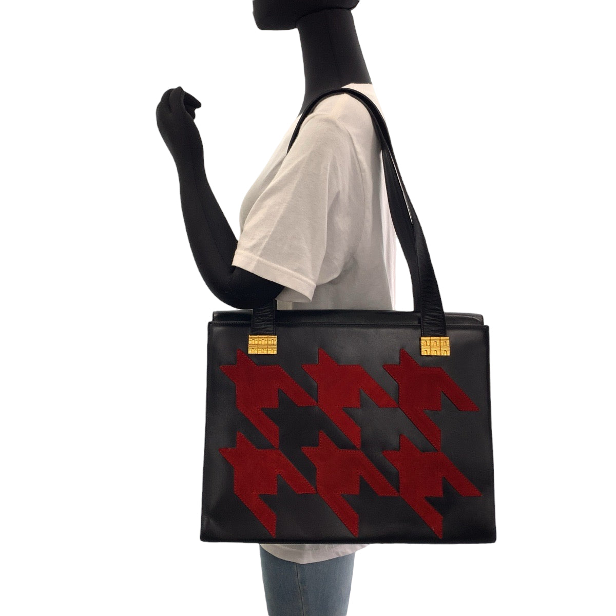 13020
CELINE セリーヌ ヴィンテージ 千柄 ブラック 黒 レッド ゴールド金具 レザー トートバッグ ハンドバッグ ショルダーバッグ レディース ABP54