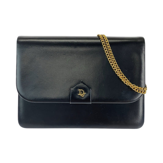 13022
Dior ディオール ヴィンテージ ブラック 黒 ゴールド金具 レザー チェーンショルダーバッグ クラッチバッグ  レディース