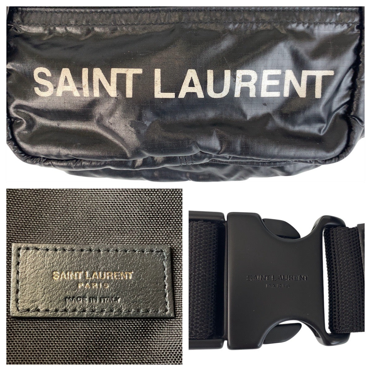 14035
SAINT LAURENT PARIS サンローランパリ ブラック 黒 ナイロン ボディバッグ ウエストバッグ  メンズ AB34