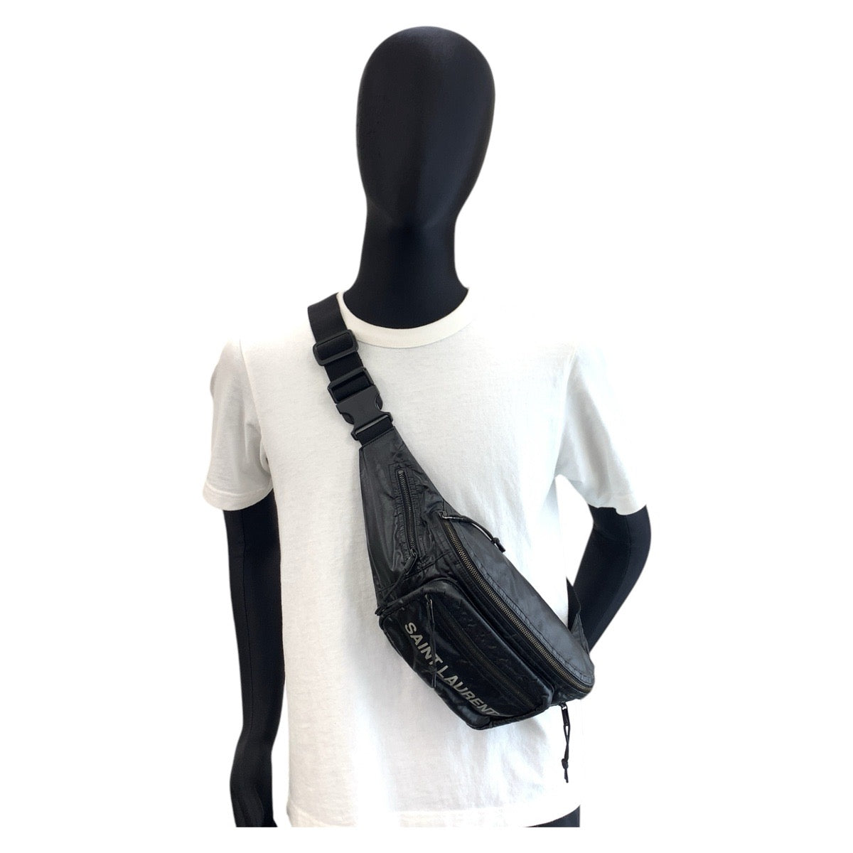 14035
SAINT LAURENT PARIS サンローランパリ ブラック 黒 ナイロン ボディバッグ ウエストバッグ  メンズ AB34
