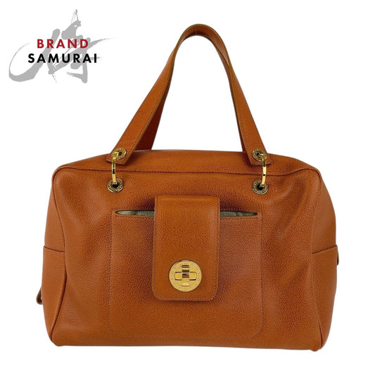 18026
BVLGARI ブルガリ ブルガリブルガリ ターンロック ブラウン ゴールド金具 レザー ハンドバッグ ボストンバッグ  レディース ABP40