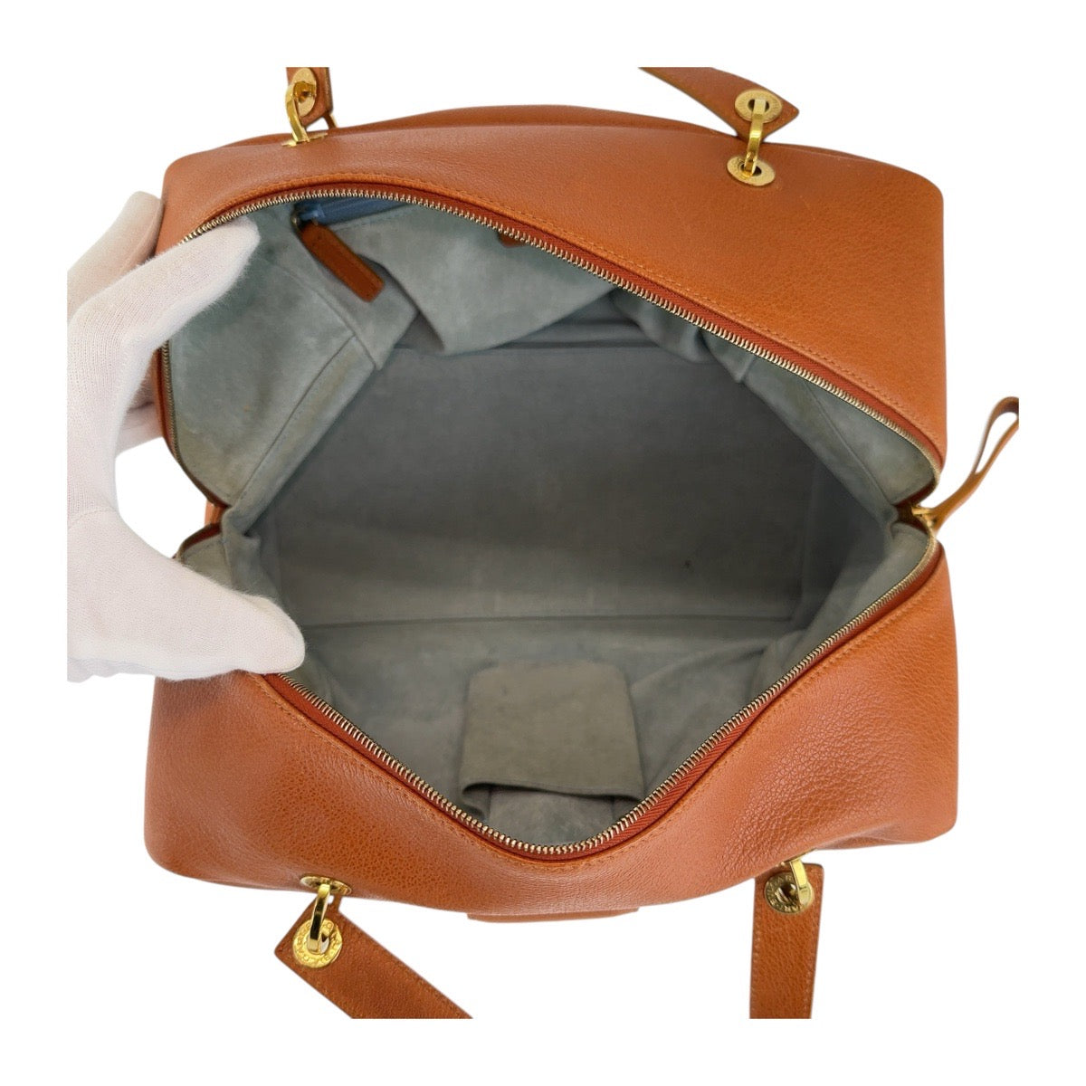 18026
BVLGARI ブルガリ ブルガリブルガリ ターンロック ブラウン ゴールド金具 レザー ハンドバッグ ボストンバッグ  レディース ABP40