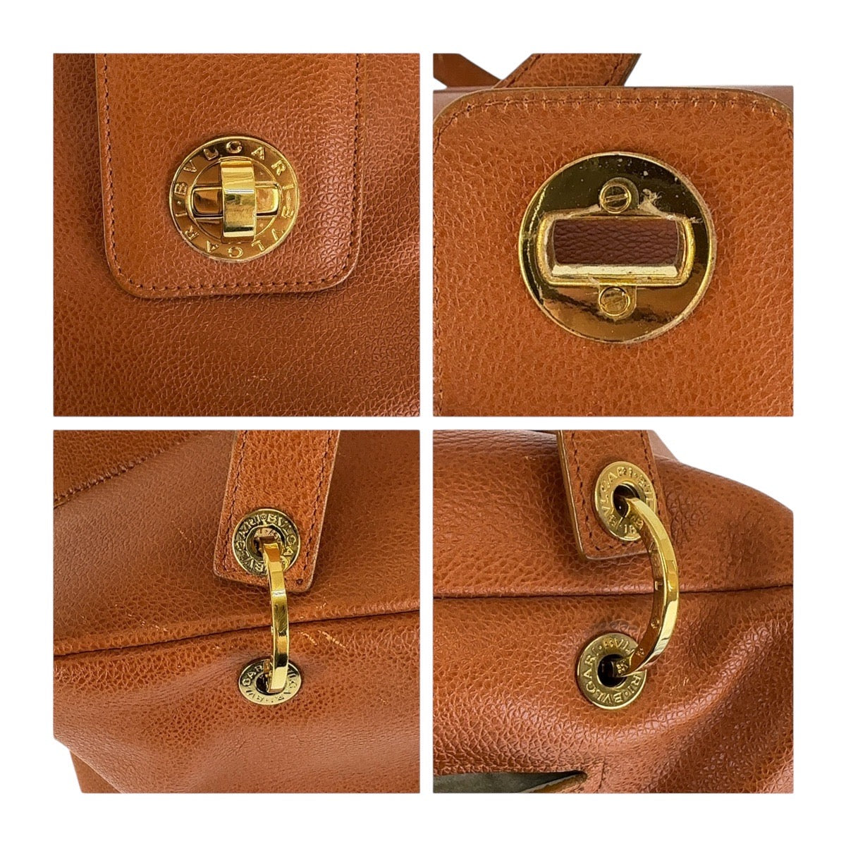 13023
BVLGARI ブルガリ ブルガリブルガリ ターンロック ブラウン ゴールド金具 レザー ハンドバッグ ボストンバッグ  レディース