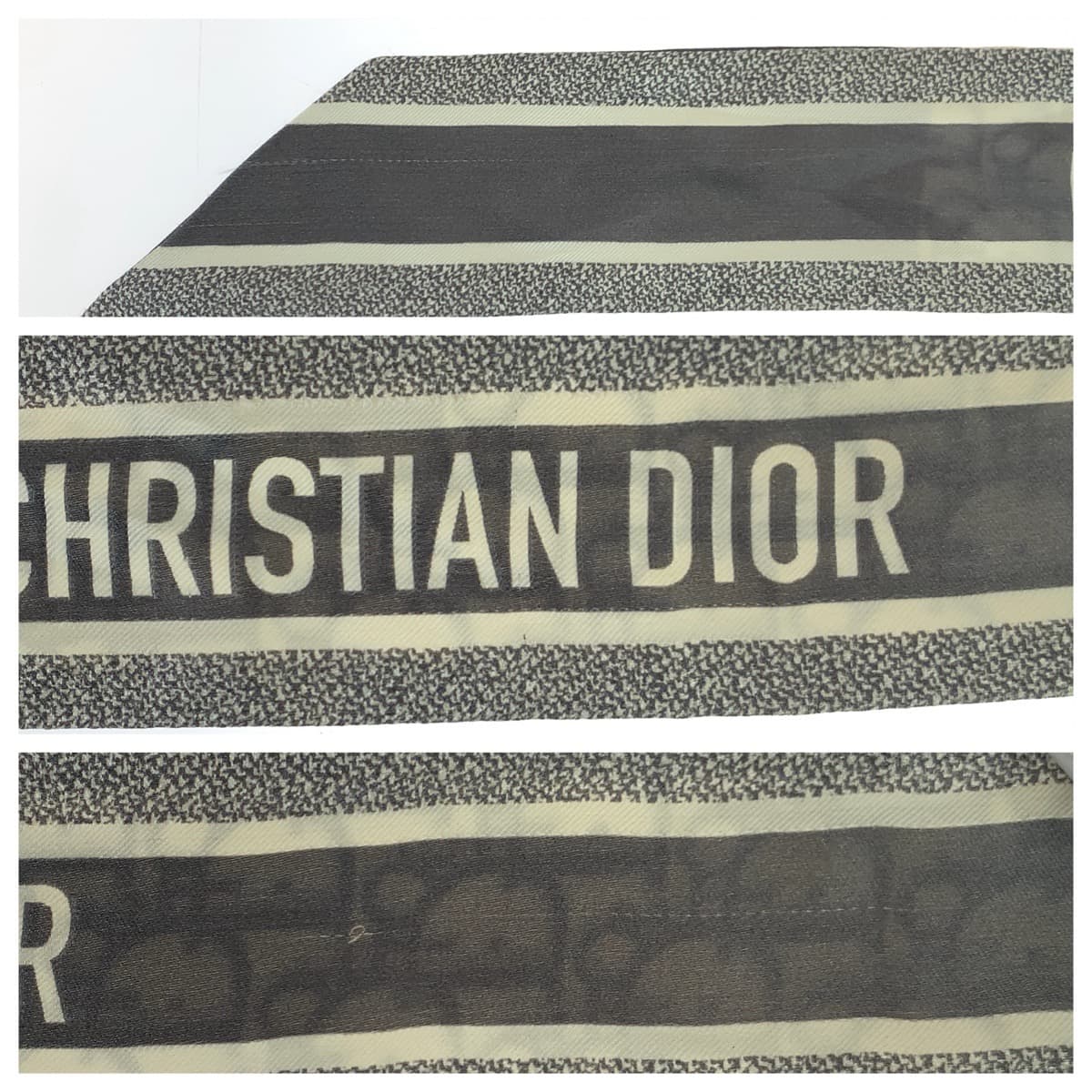 11912
Dior ディオール オブリーク トロッター ミッツァ グレー ホワイト シルク リボン スカーフ  レディース