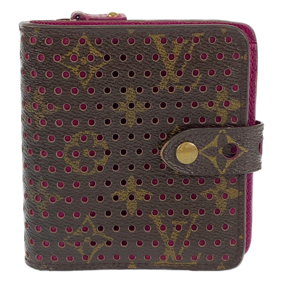 11911
 LOUIS VUITTON Louis Vuitton Monogram Perforated Fuchsia Compact Zip Brown Pink Gold Hardware Leather M95188 Folding Wallet Compact Wallet Women's