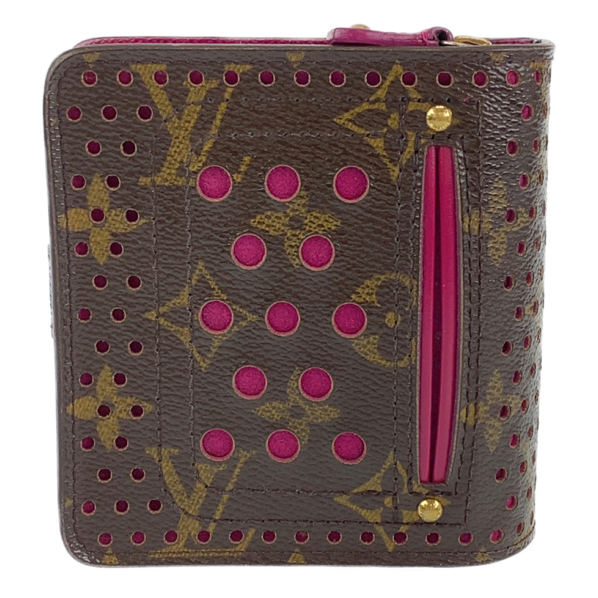 11911
 LOUIS VUITTON Louis Vuitton Monogram Perforated Fuchsia Compact Zip Brown Pink Gold Hardware Leather M95188 Folding Wallet Compact Wallet Women's