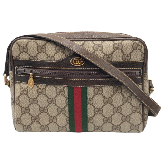 GUCCI グッチ ヴィンテージ シェリーライン GG柄 ブラウン ゴールド金具 PVC 斜め掛け ショルダーバック ポシェット  レディース