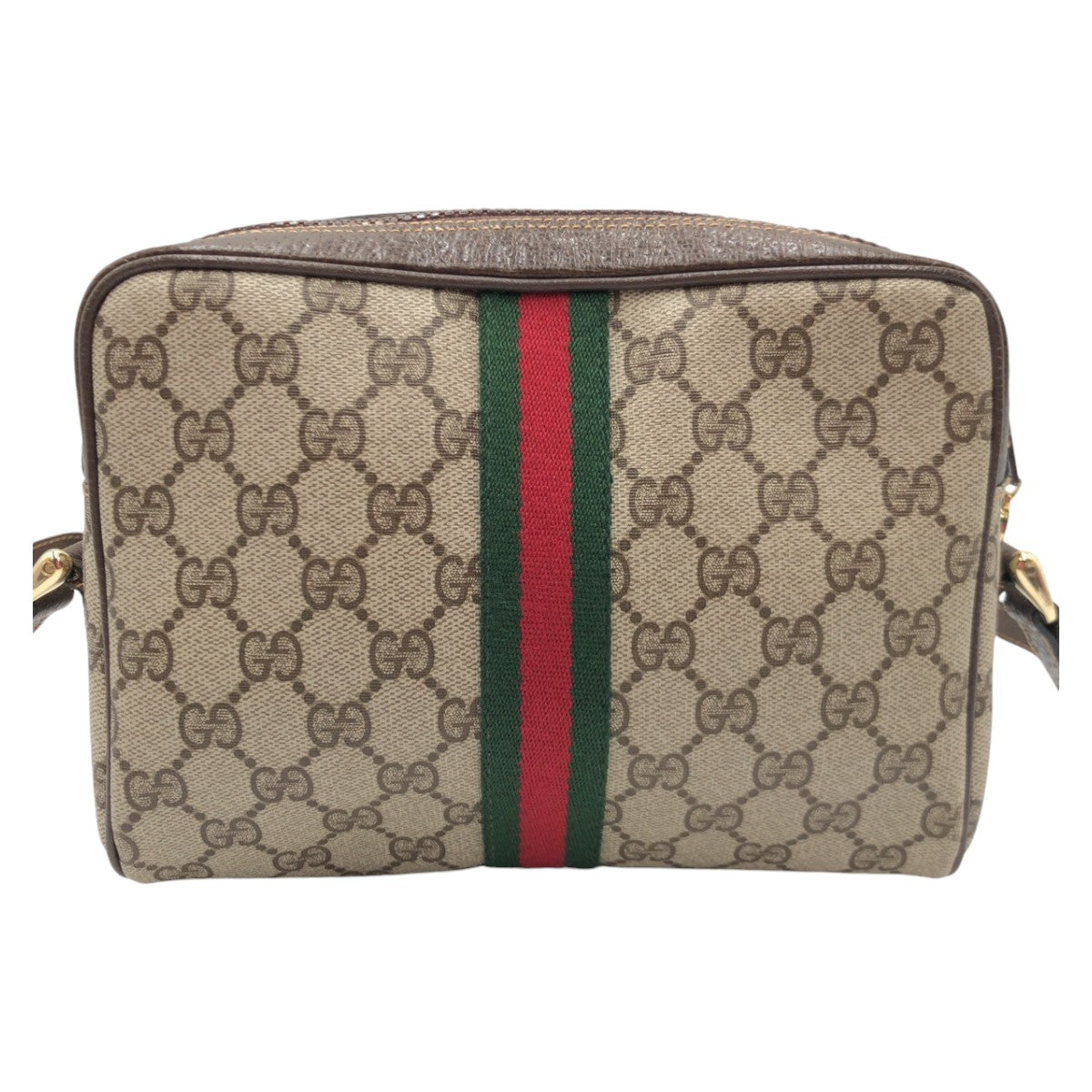 GUCCI グッチ ヴィンテージ シェリーライン GG柄 ブラウン ゴールド金具 PVC 斜め掛け ショルダーバック ポシェット  レディース